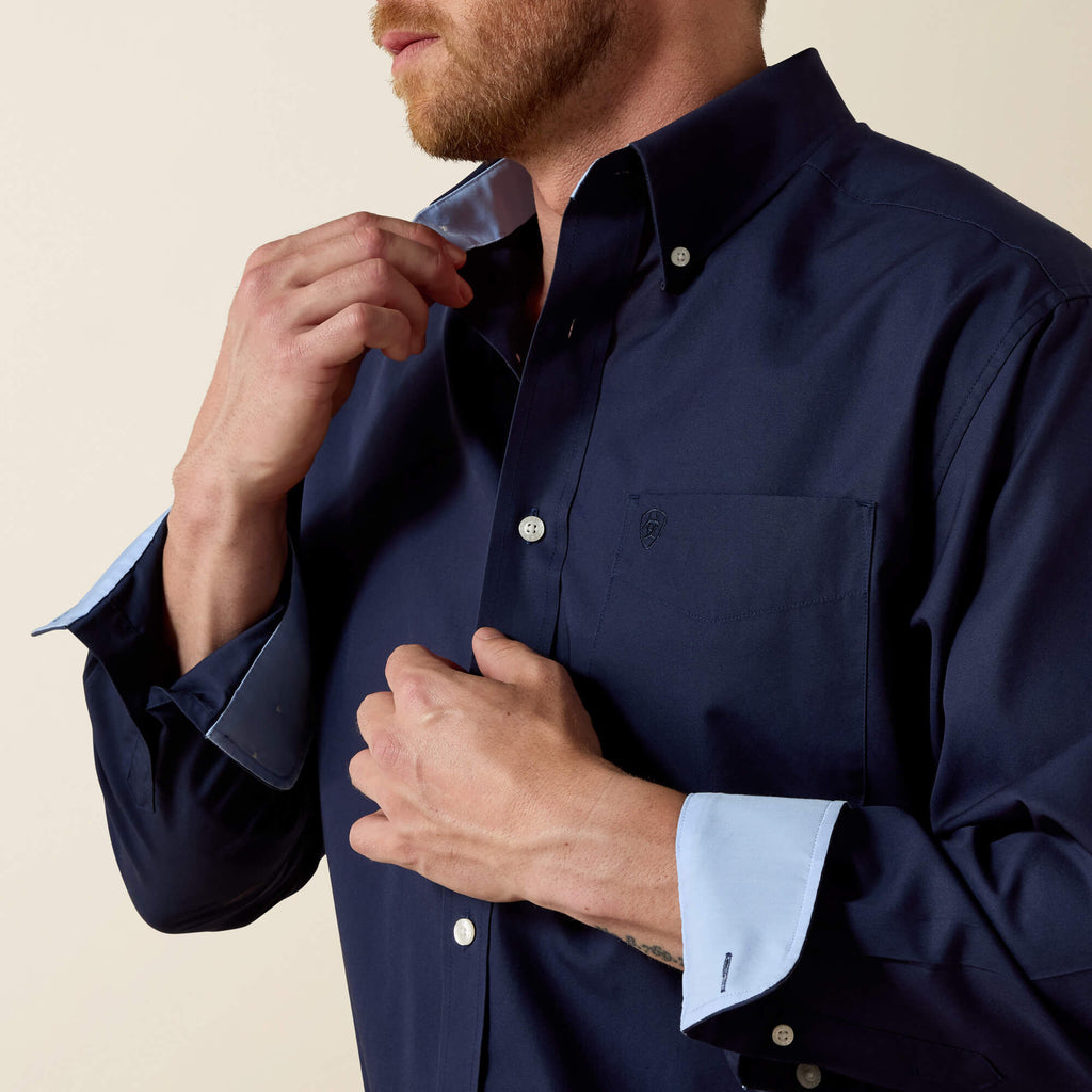 Ariat Wrinkle Free Solid Classic Fit Shirt in Navy Blue