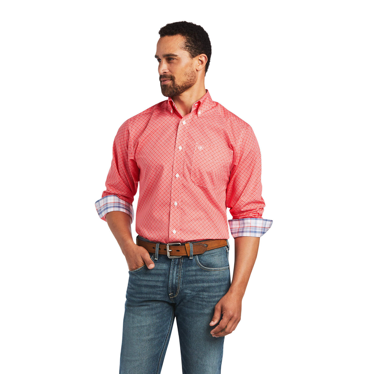 Ariat Wrinkle Free Nathan Fitted Shirt in Poppy Red