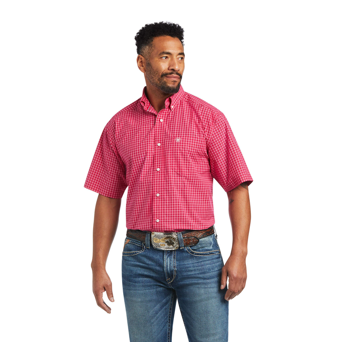 Ariat Pro Series Miles Classic Fit Short Sleeve Shirt in Bright Rose