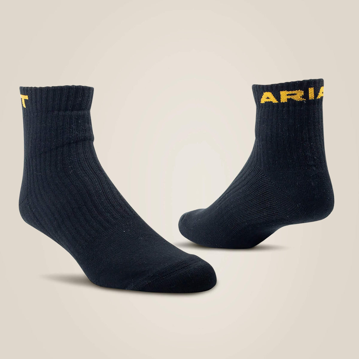 Ariat Premium Ringspun Cotton Quarter Crew Socks 3-Pack – Black, front