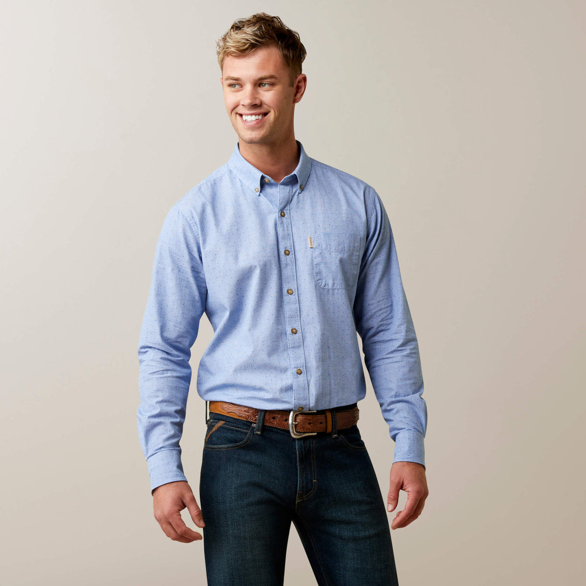 Ariat Wrinkle Resist Dots Stretch Modern Fit Shirt in Blue