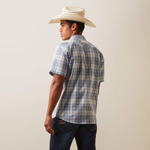 Ariat Halterman Retro Fit Short Sleeve Shirt in White Asparagus