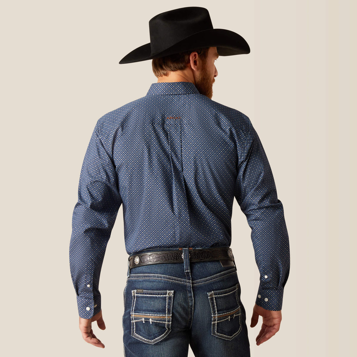 Ariat Wrinkle Free Keagan Fitted Shirt in Darkest Indigo, back