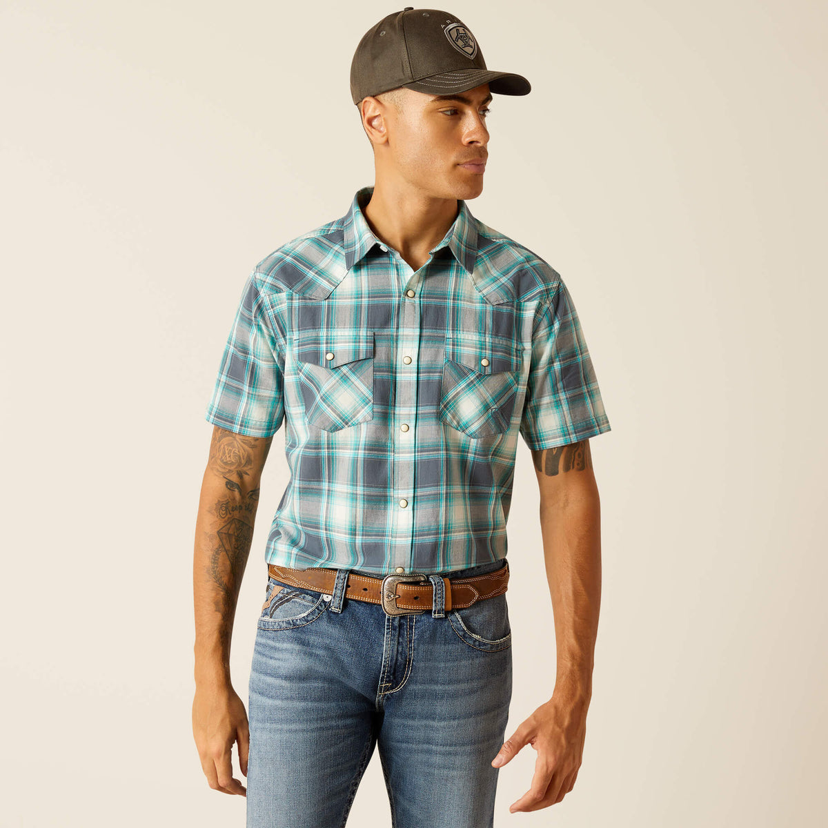 Ariat Harrington Retro Fit Short Sleeve Shirt in Egret