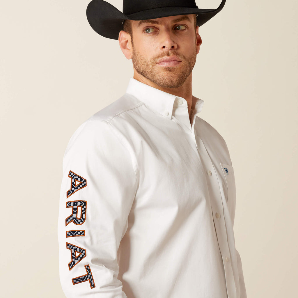 Ariat Team Logo Twill Long Sleeve Classic Fit Shirt in White
