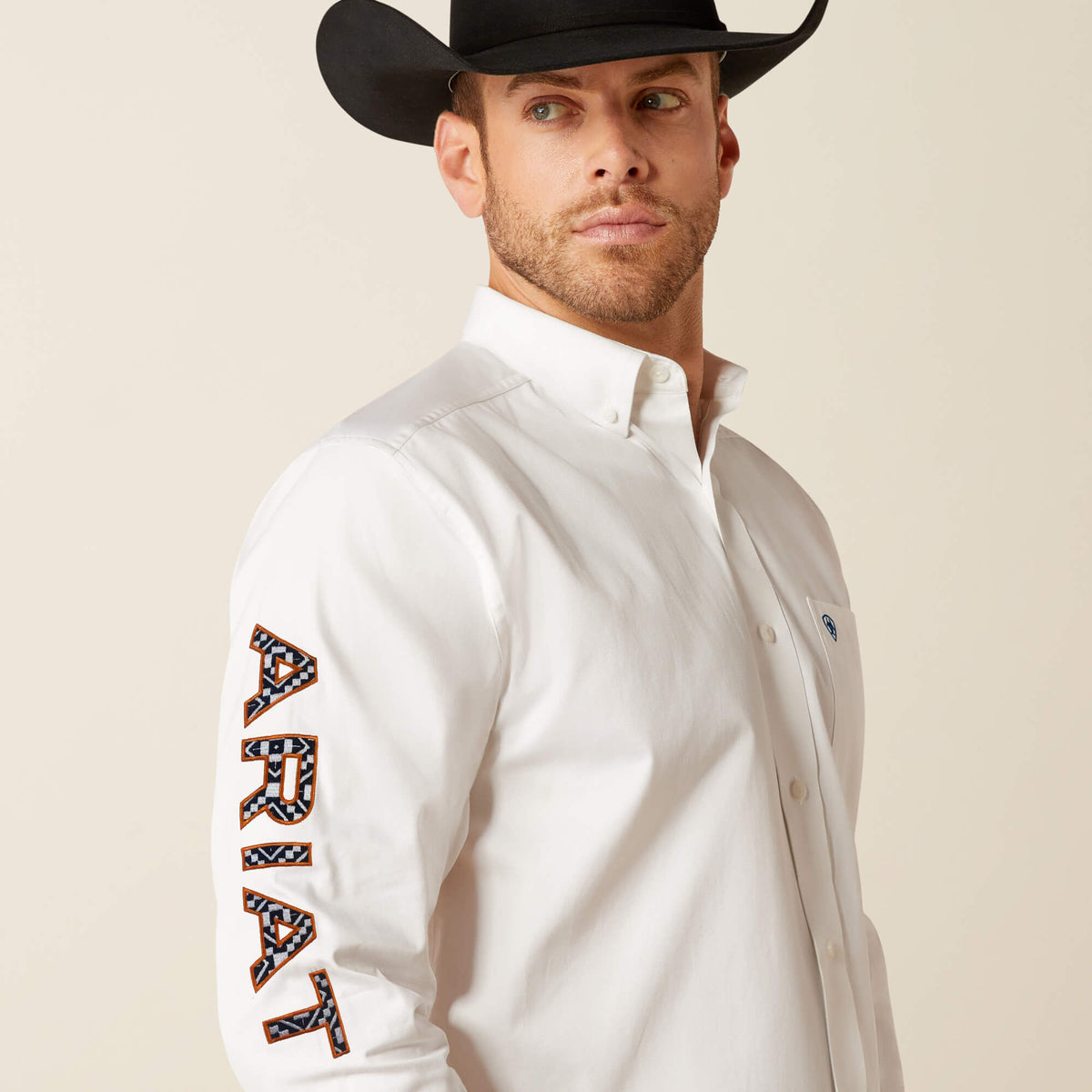 Ariat Team Logo Twill Long Sleeve Classic Fit Shirt in White