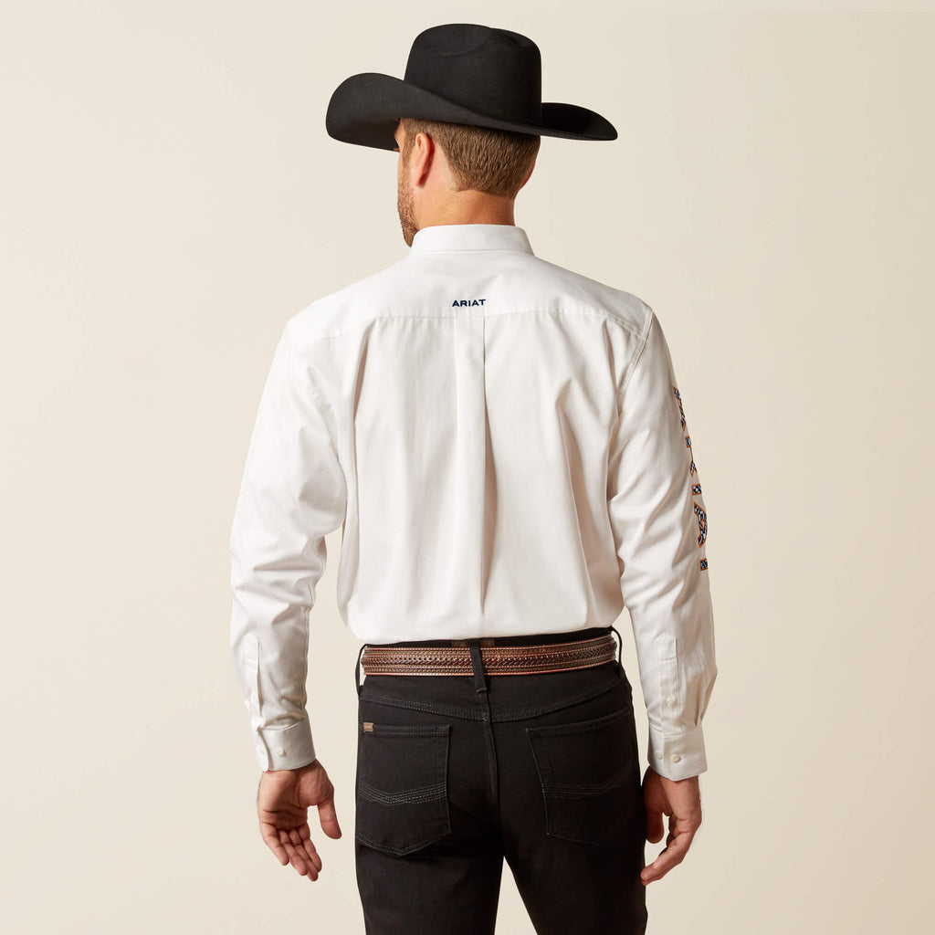 Ariat Team Logo Twill Long Sleeve Classic Fit Shirt in White