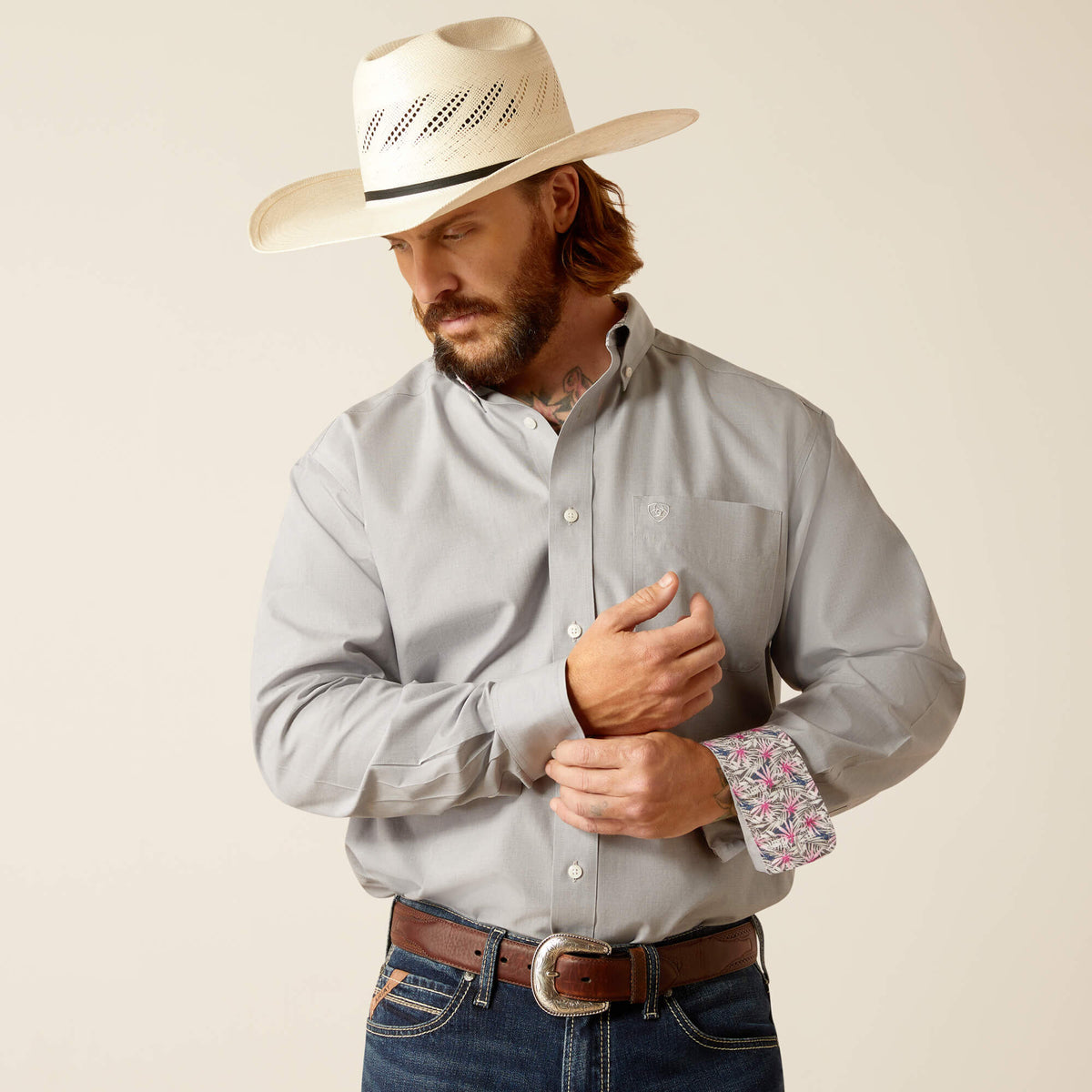 Ariat Wrinkle Free Solid Pinpoint Oxford Classic Fit Shirt in Harbor Mist
