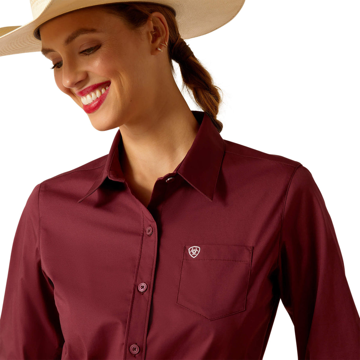 Ariat Wrinkle Resist Kirby Stretch Shirt in Burgundy