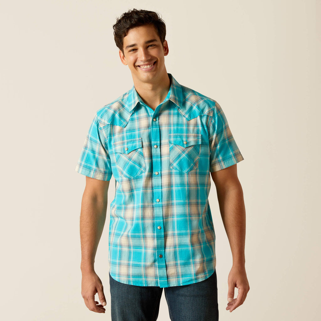 Ariat Howard Retro Fit Short Sleeve Shirt in Peacock Blue
