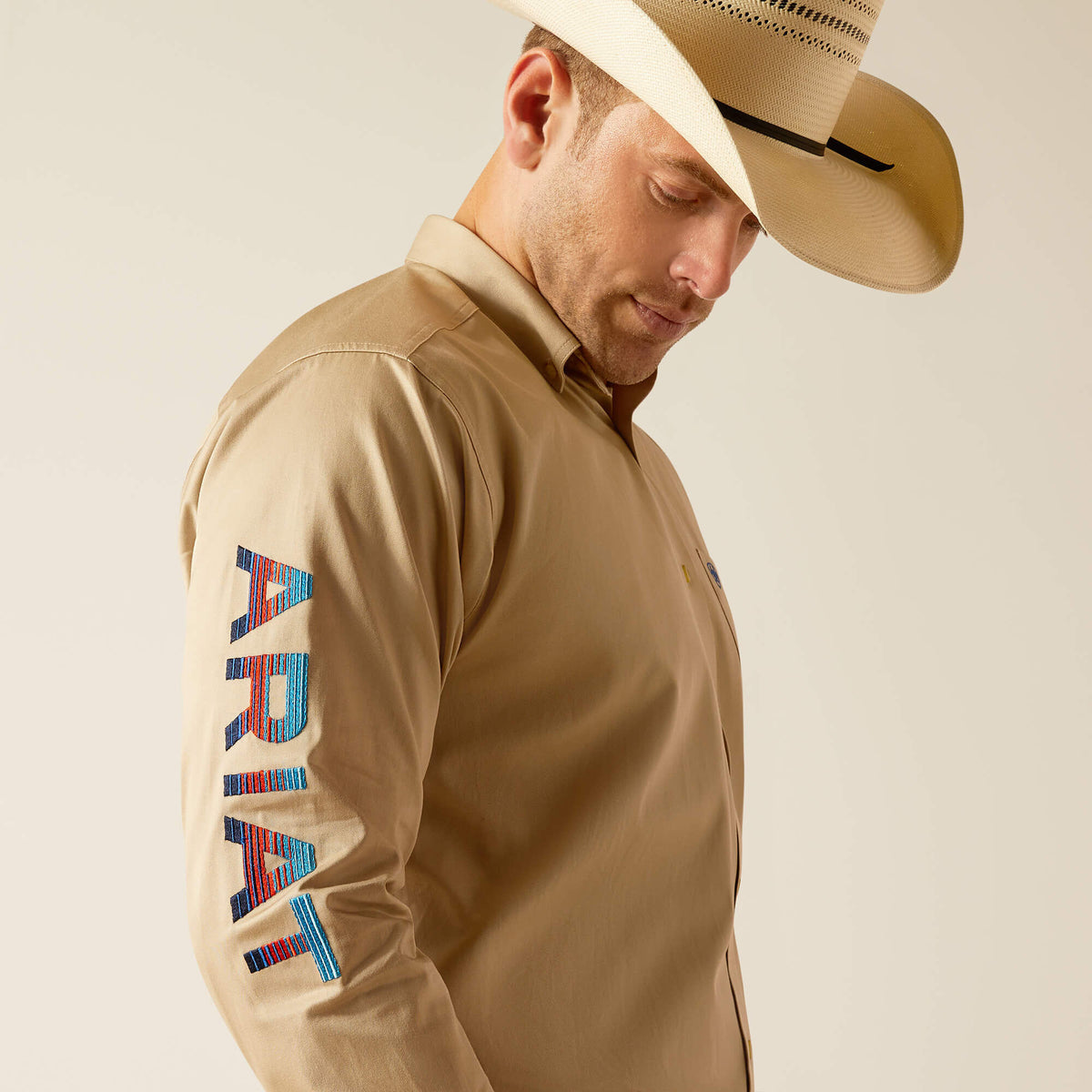 Ariat Team Logo Twill Long Sleeve Classic Fit Shirt in Khaki