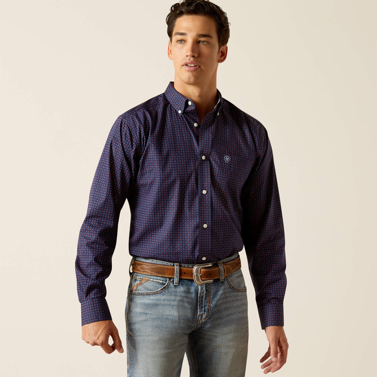 Ariat Wrinkle Free Wells Fitted Shirt in Peacoat