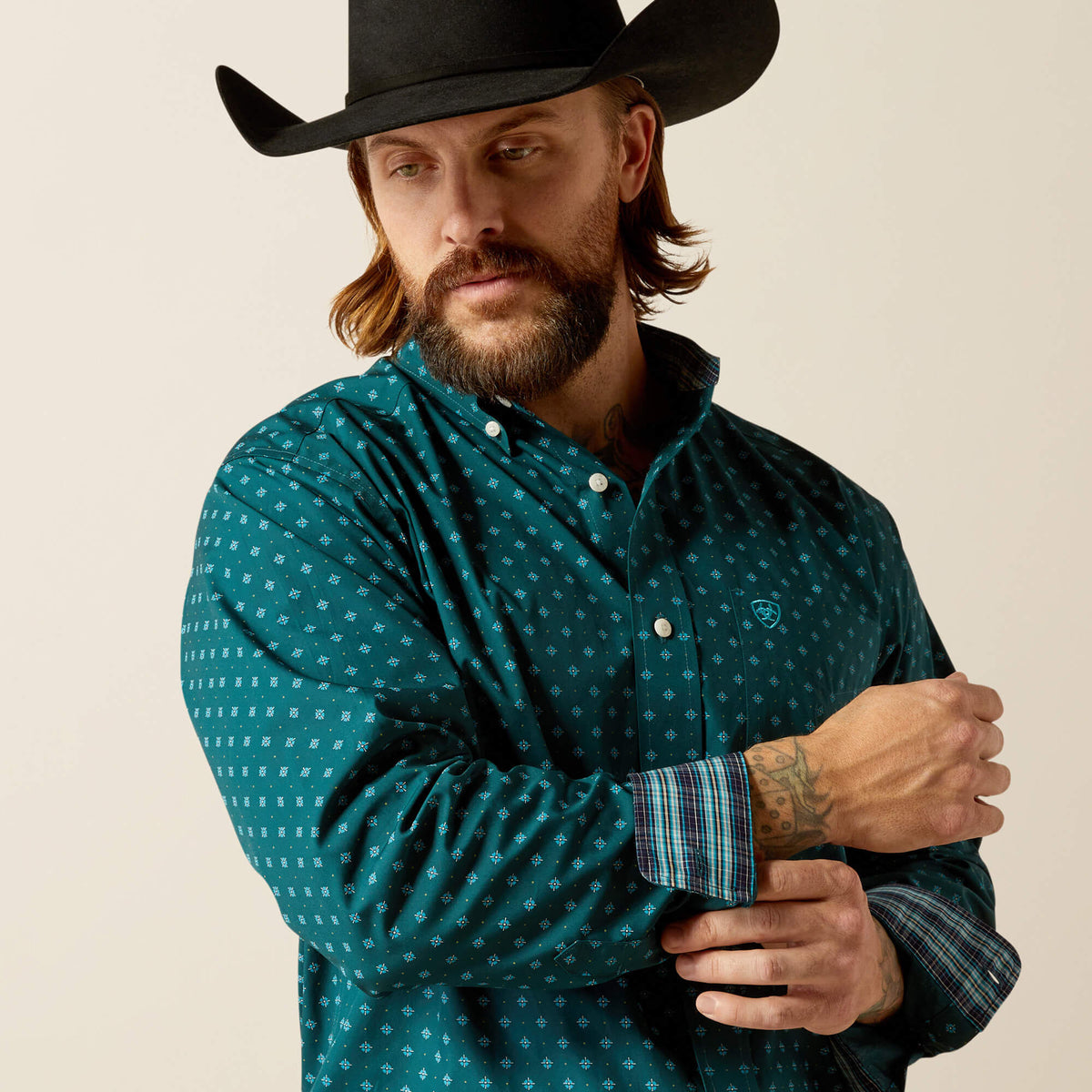 Ariat Wrinkle Free Gunnar Shirt in Deep Teal