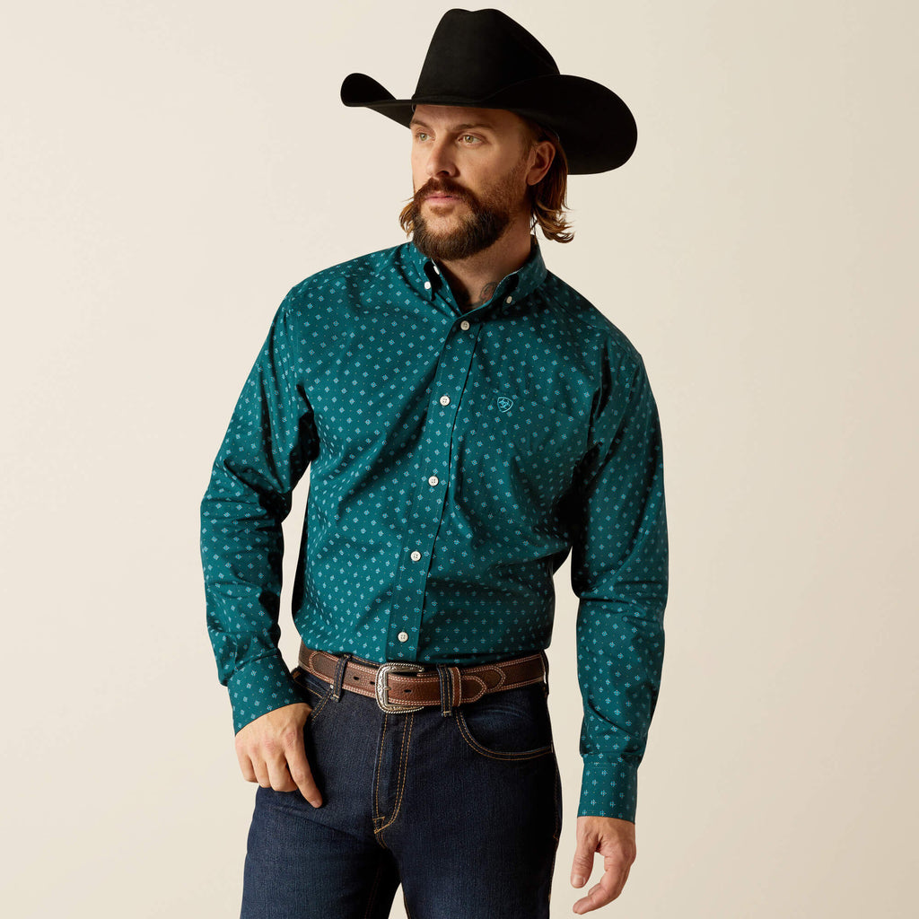 Ariat Wrinkle Free Gunnar Shirt in Deep Teal