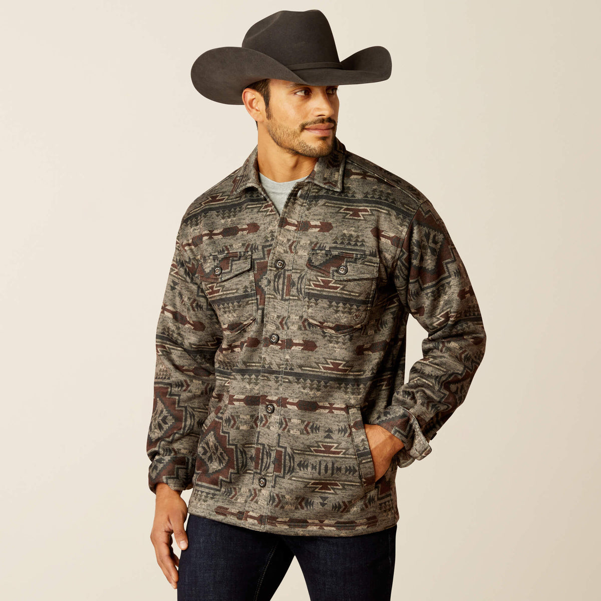 Ariat Caldwell Printed Shirt Jacket – Brindle, front