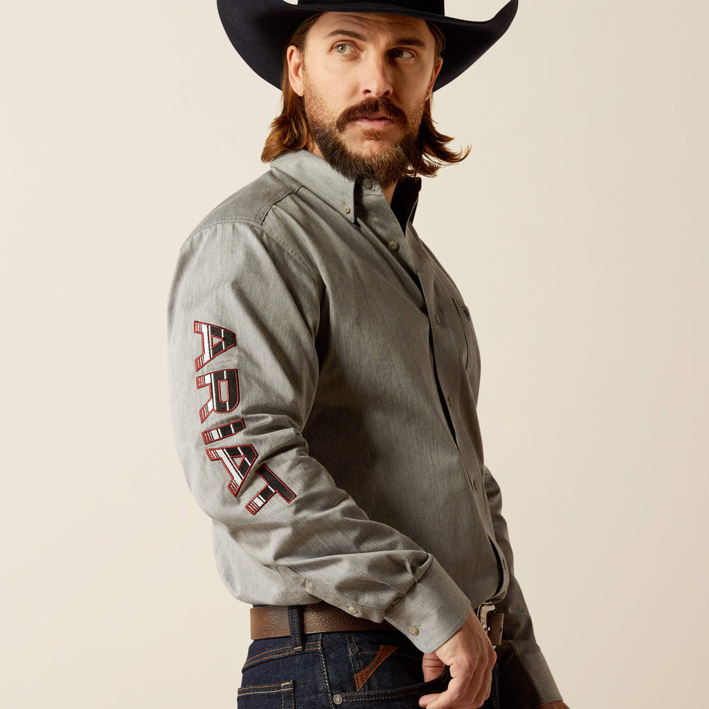 Ariat Team Logo Twill Long Sleeve Classic Fit Shirt in Grey/Black