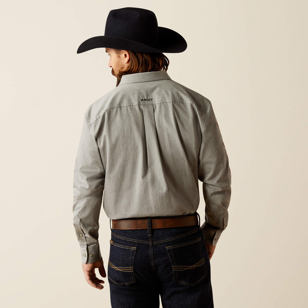 Ariat Team Logo Twill Long Sleeve Classic Fit Shirt in Grey/Black