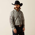 Ariat Team Logo Twill Long Sleeve Classic Fit Shirt in Grey/Black