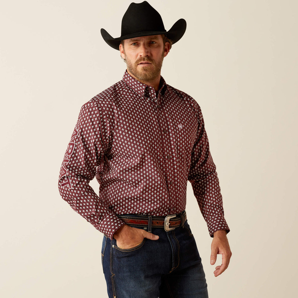 Ariat Team Omar Classic Fit Shirt in Burgundy/White