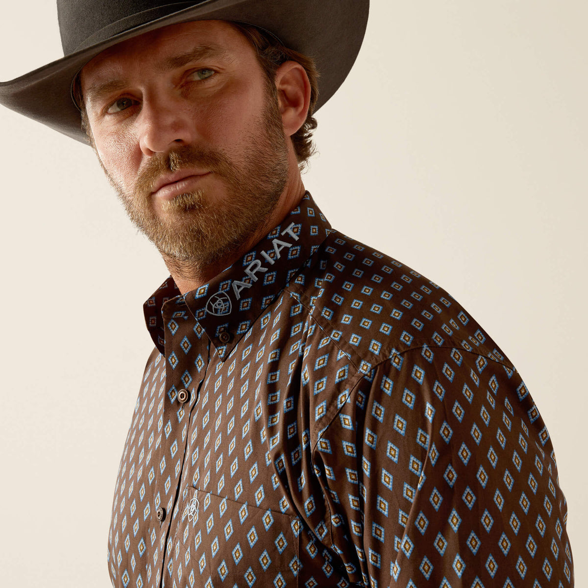 Ariat Team Oak Classic Fit Shirt in Brown/Light Blue