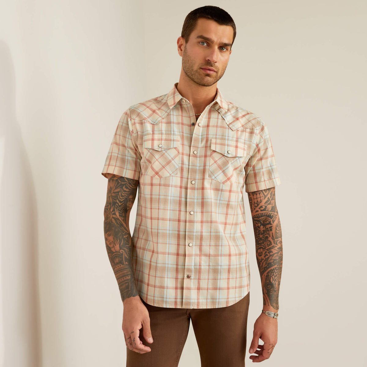 Ariat Horton Retro Fit Short Sleeve Shirt in Light Brown