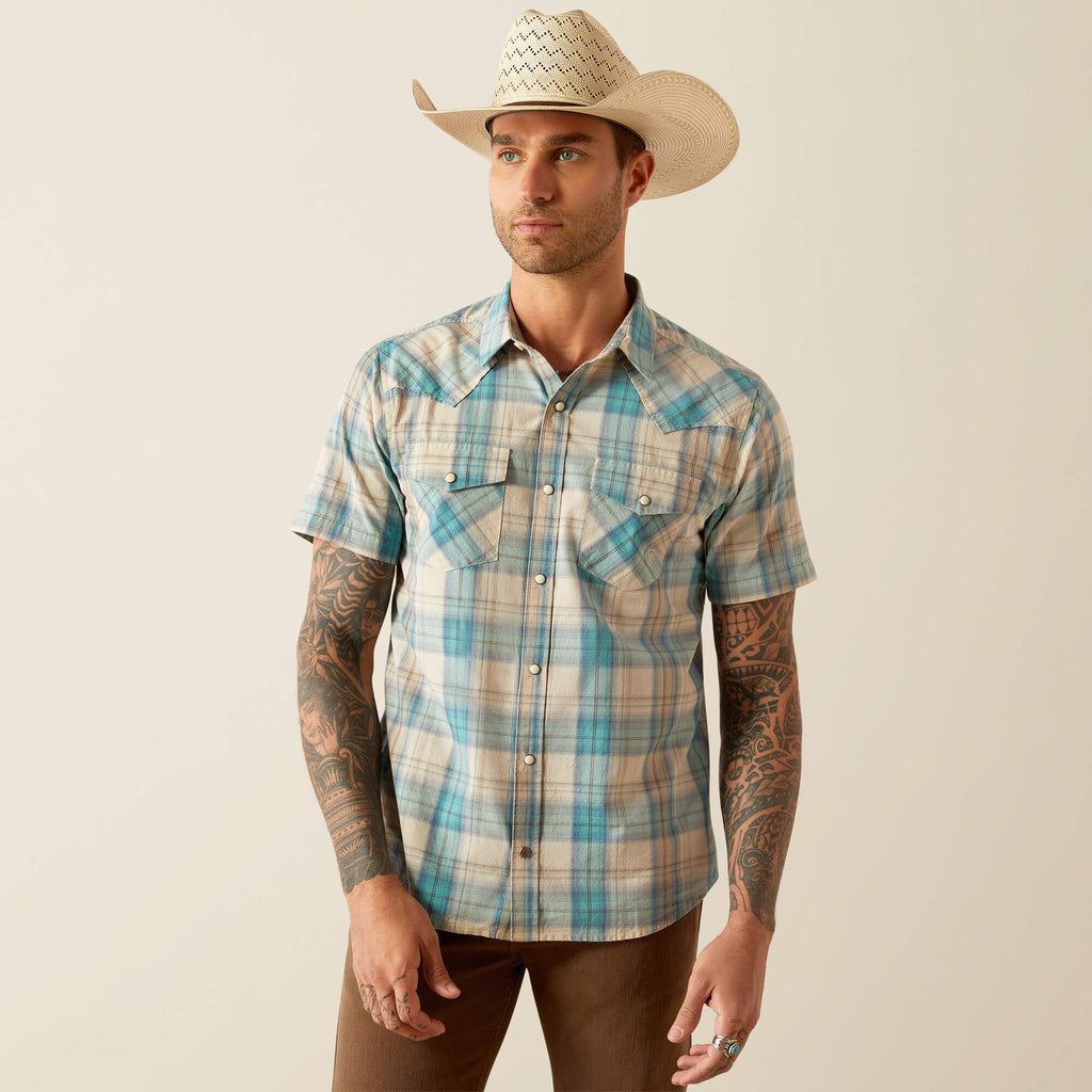 Ariat Howland Retro Fit Short Sleeve Shirt in Turquoise