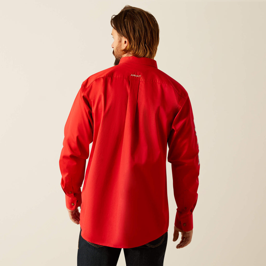 Ariat Team Logo Twill Long Sleeve Classic Fit Shirt in Red/Khaki