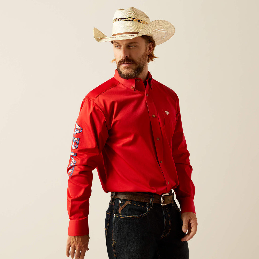 Ariat Team Logo Twill Long Sleeve Classic Fit Shirt in Red/Khaki