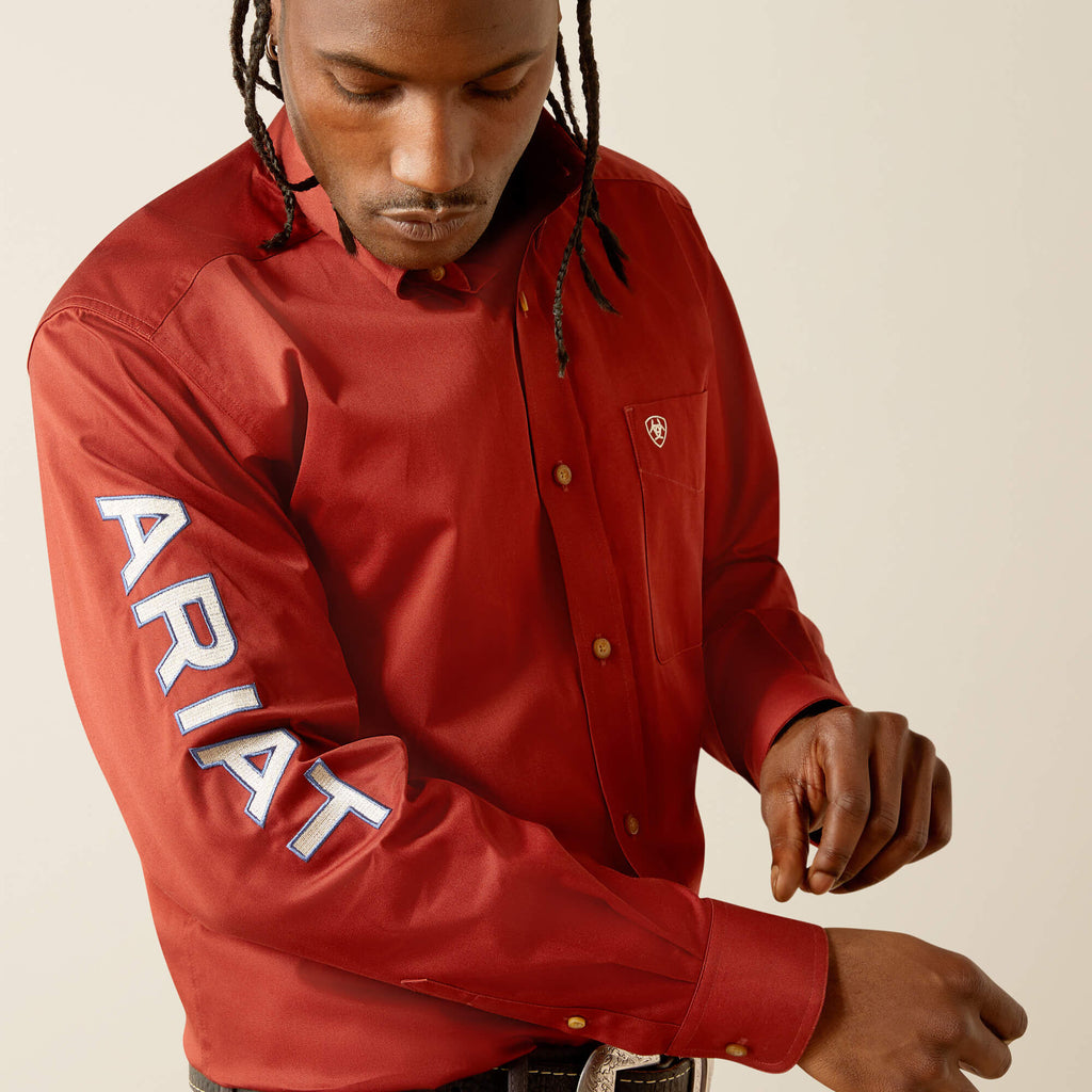 Ariat Team Logo Twill Classic Fit Shirt in Dark Red/Khaki