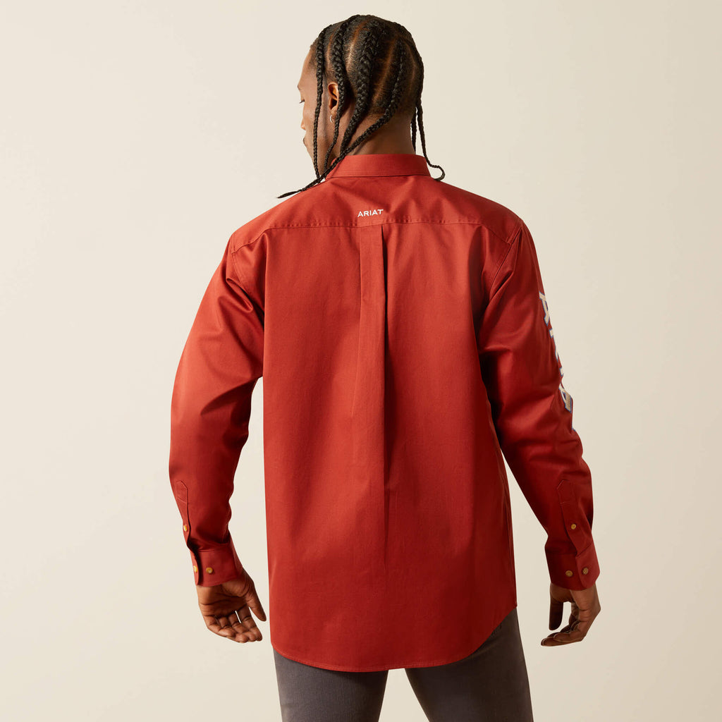Ariat Team Logo Twill Classic Fit Shirt in Dark Red/Khaki