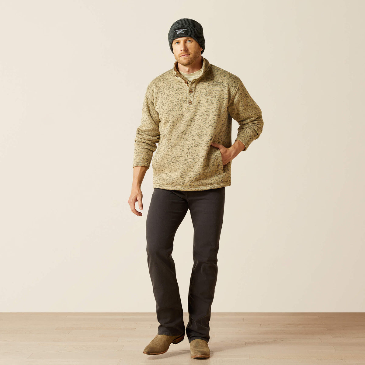 Ariat Caldwell 1/4 Button Sweater – Beige Southwest, full length