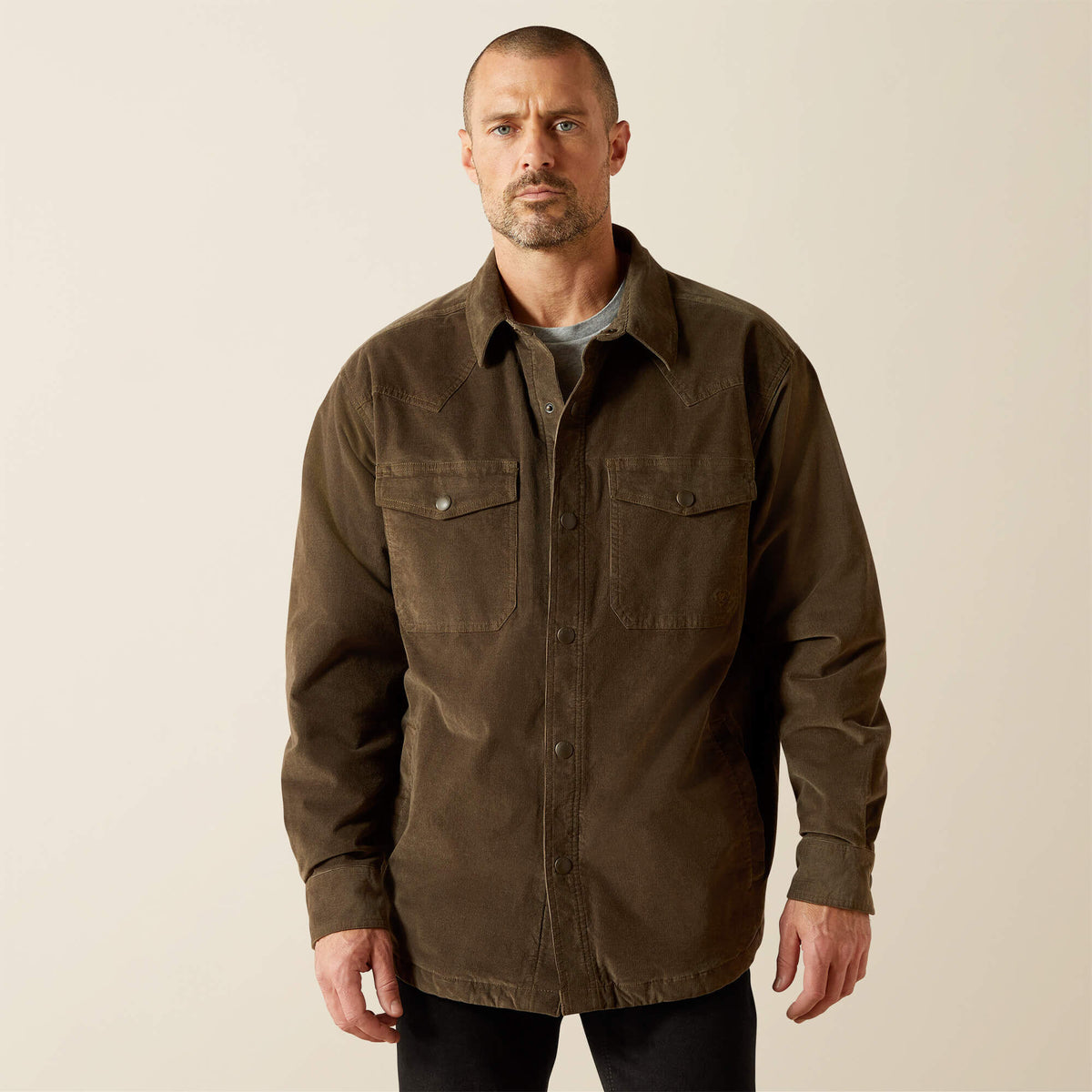 Ariat Retro Corduroy Shirt Jacket – Dark Green, front