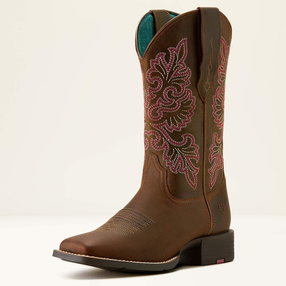 Ariat Round Up StretchFit Wide Square Toe Western Boot Sassy Brown - 3/4 front