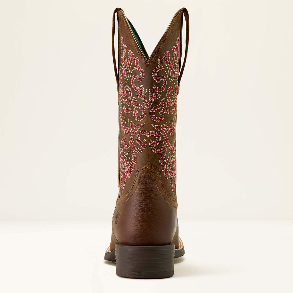 Ariat Round Up StretchFit Wide Square Toe Western Boot Sassy Brown - heel