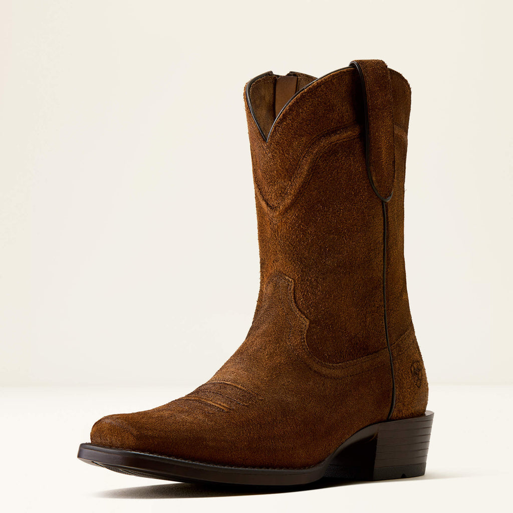 Ariat Oliver Narrow Cutter Toe Western Boot – Rusty Brown Suede, 3/4 front