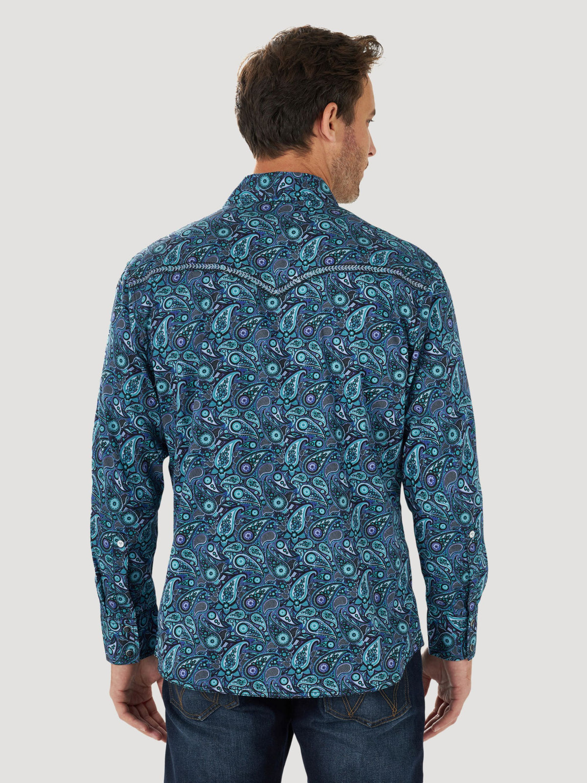 Wrangler Rock 47 Embroidered Yoke Snap Western Shirt in Print