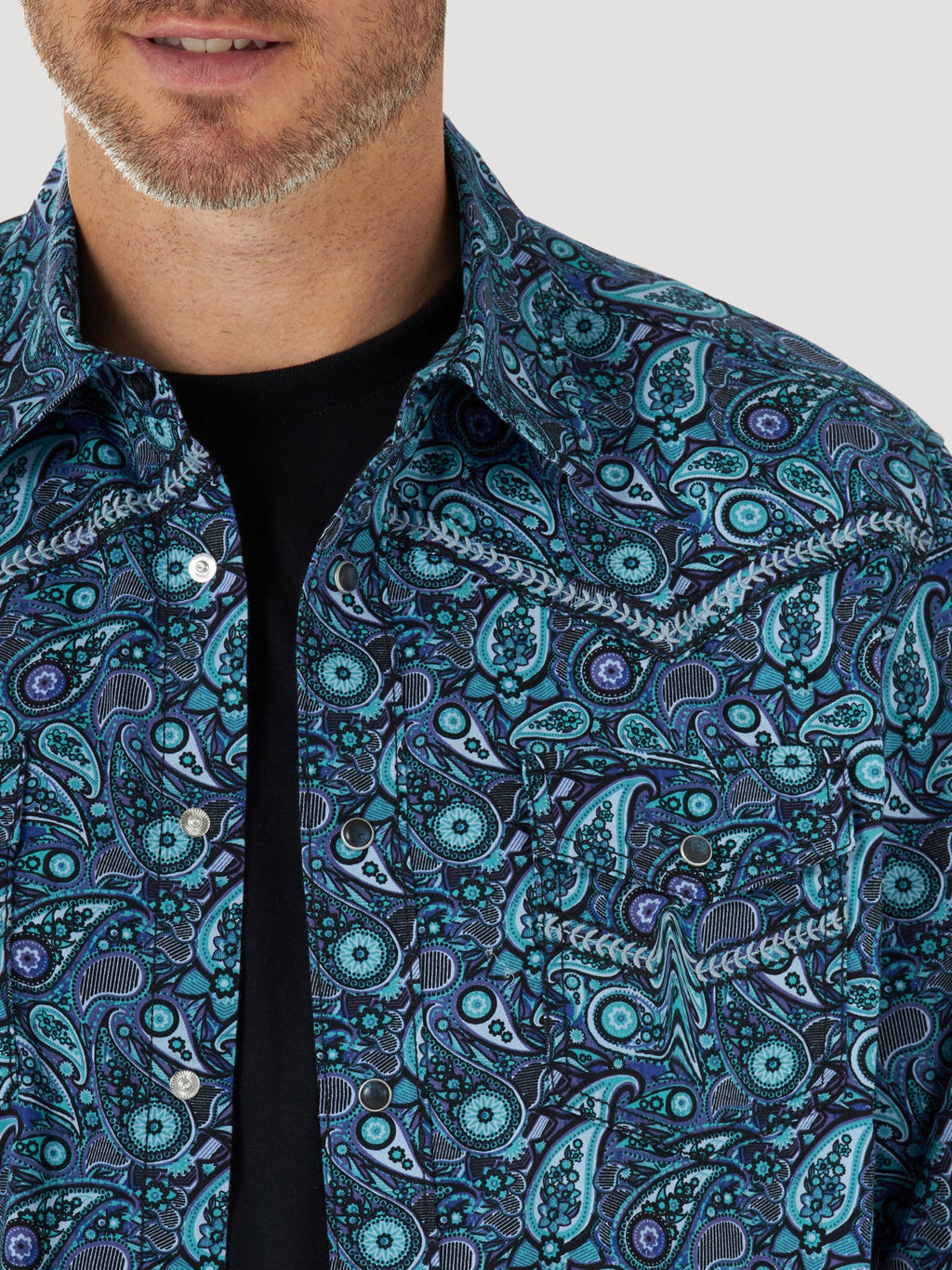 Wrangler Rock 47 Embroidered Yoke Snap Western Shirt in Print