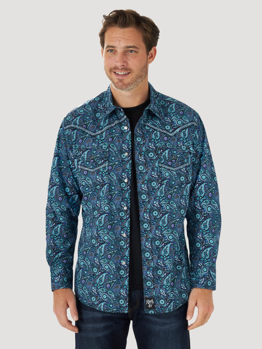 Wrangler Rock 47 Embroidered Yoke Snap Western Shirt in Print
