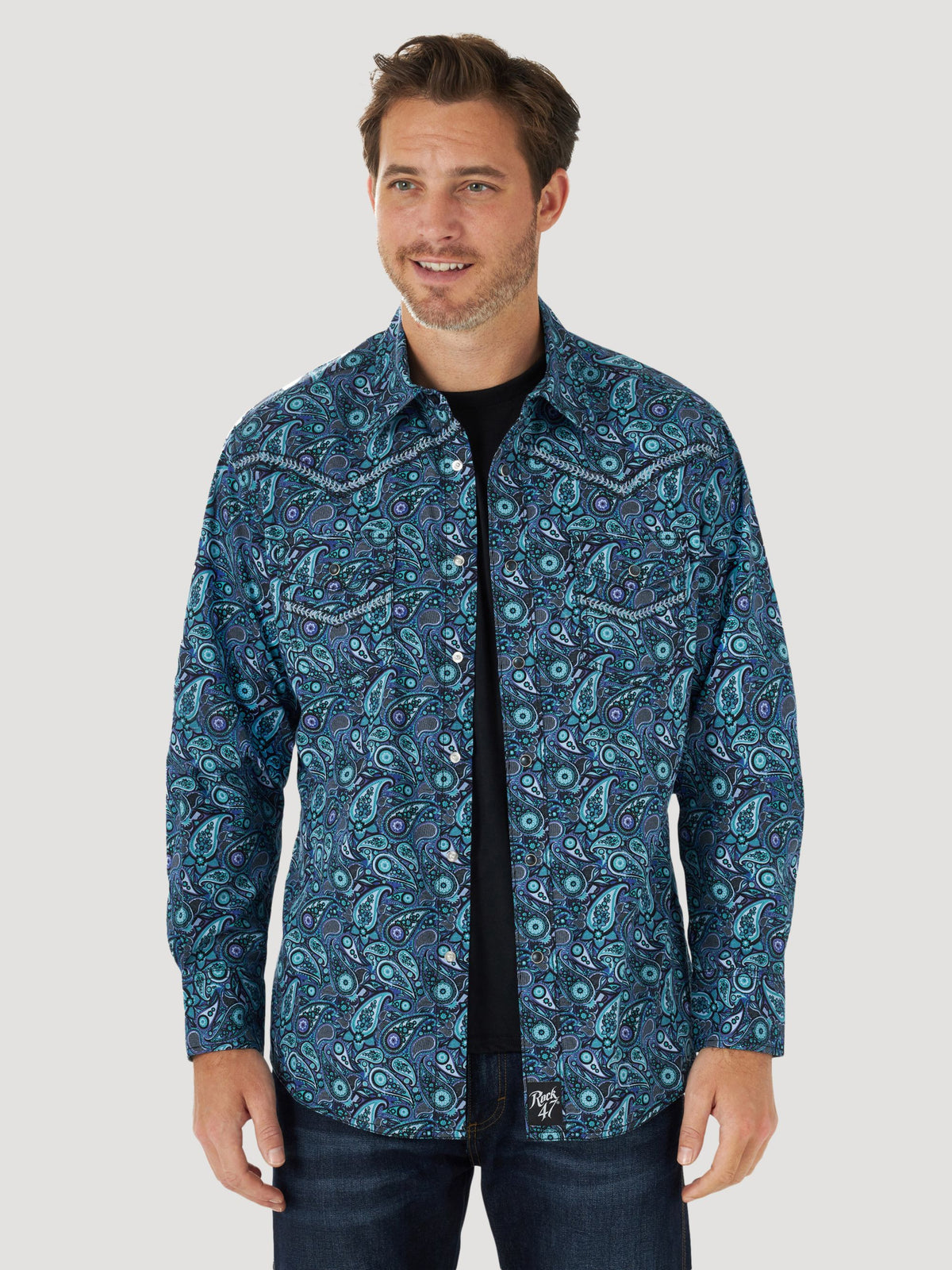 Wrangler Rock 47 Embroidered Yoke Snap Western Shirt in Print