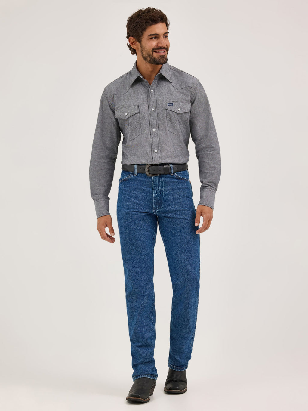 Wrangler Cowboy Cut Chambray Snap Work Shirt in Moonless Night