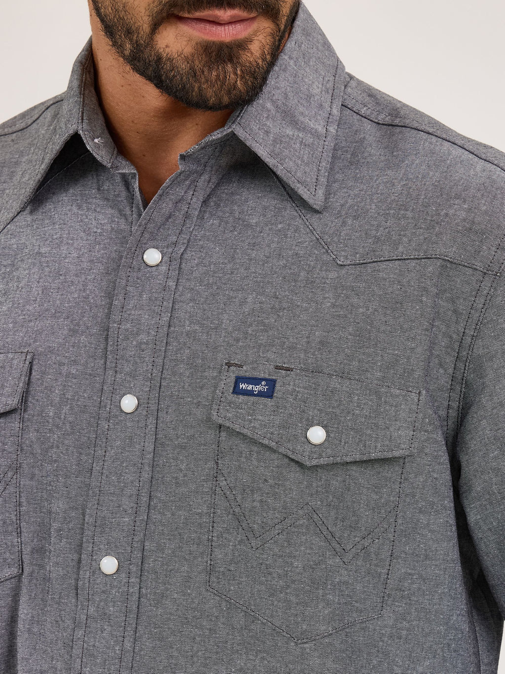 Wrangler Cowboy Cut Chambray Snap Work Shirt in Moonless Night