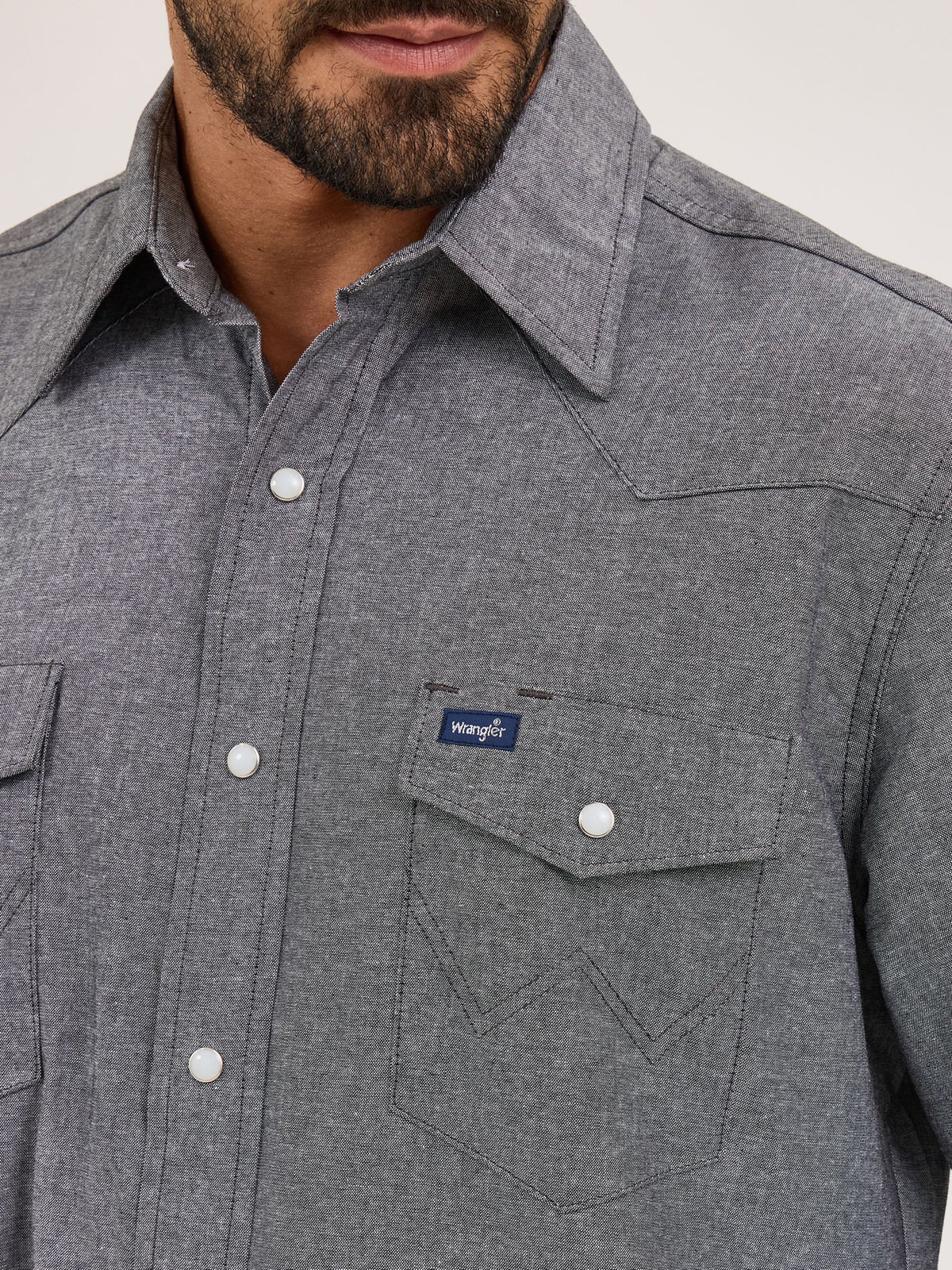 Wrangler Cowboy Cut Chambray Snap Work Shirt in Moonless Night