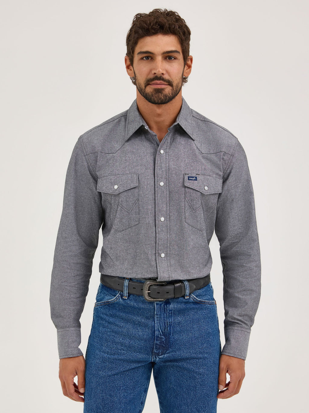 Wrangler Cowboy Cut Chambray Snap Work Shirt in Moonless Night