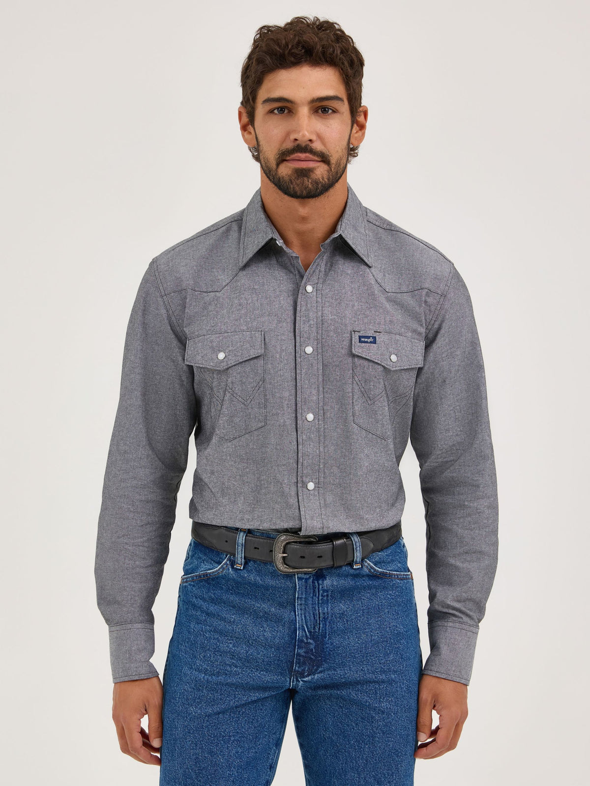 Wrangler Cowboy Cut Chambray Snap Work Shirt in Moonless Night