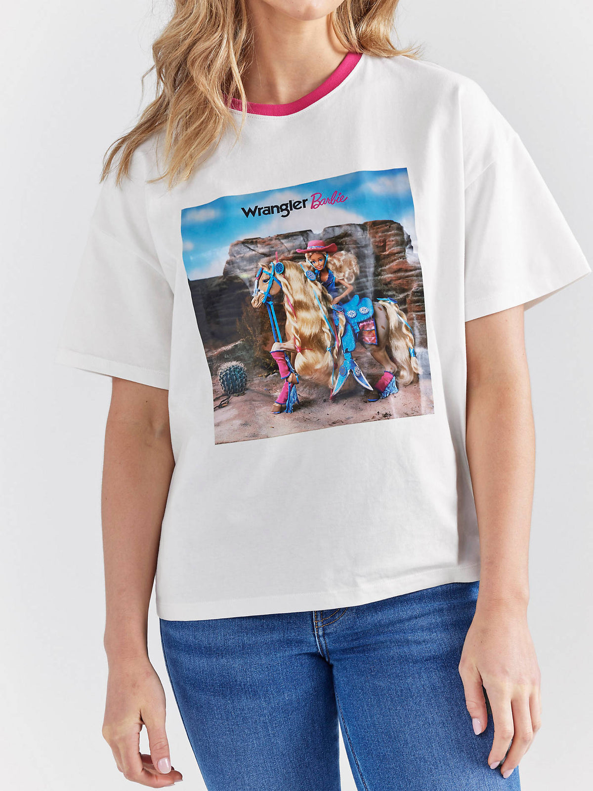 Wrangler x Barbie Desert Girlfriend Tee in Pink/Cream