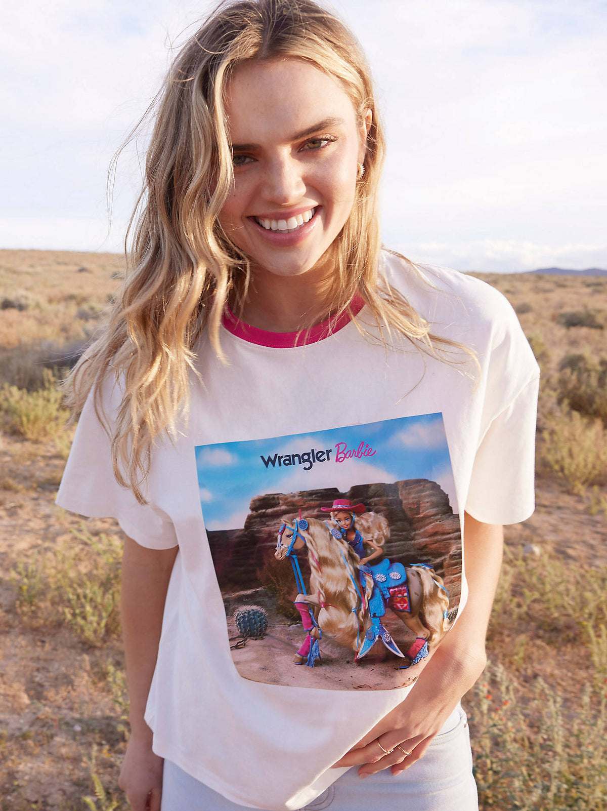 Wrangler x Barbie Desert Girlfriend Tee in Pink/Cream
