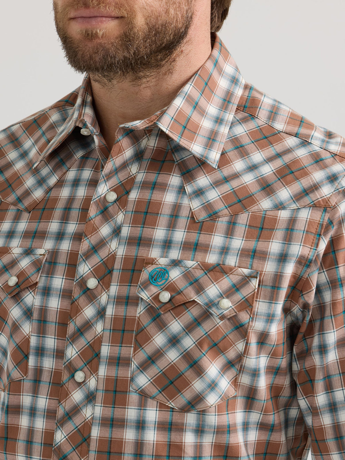 Wrangler Retro Sawtooth Snap Western Shirt in Brown Bark