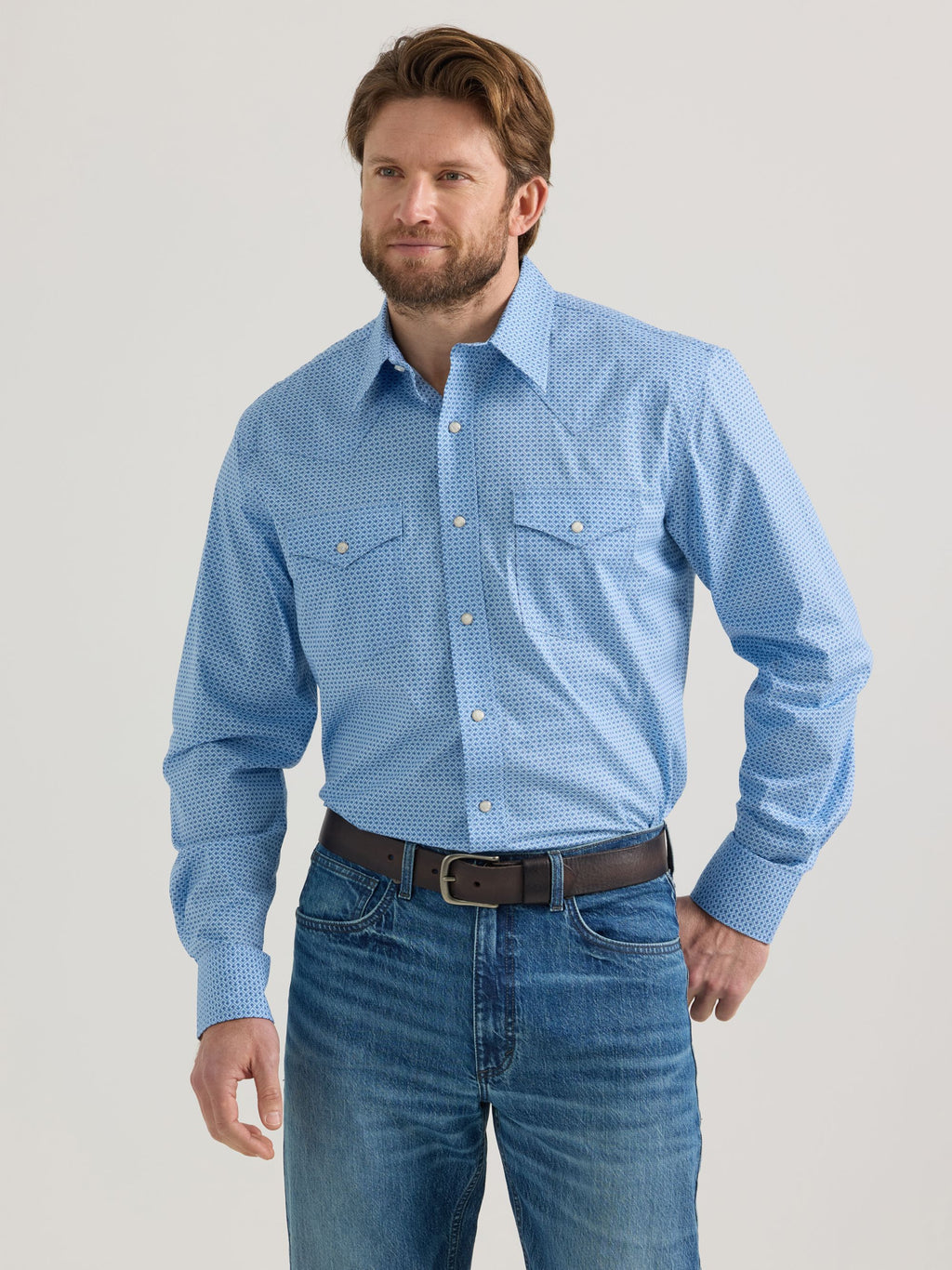 Wrangler 20X Competition Advanced Comfort Snap Western Shirt in Blue