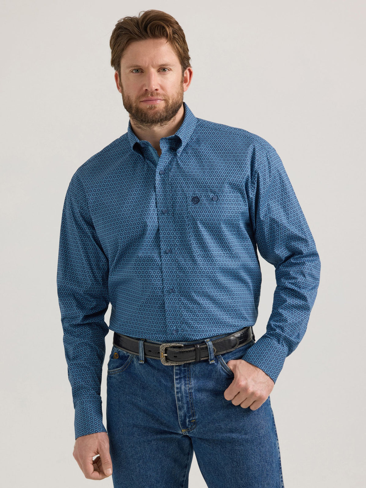 Wrangler George Strait One Pocket Button Down Shirt in Navy Flare
