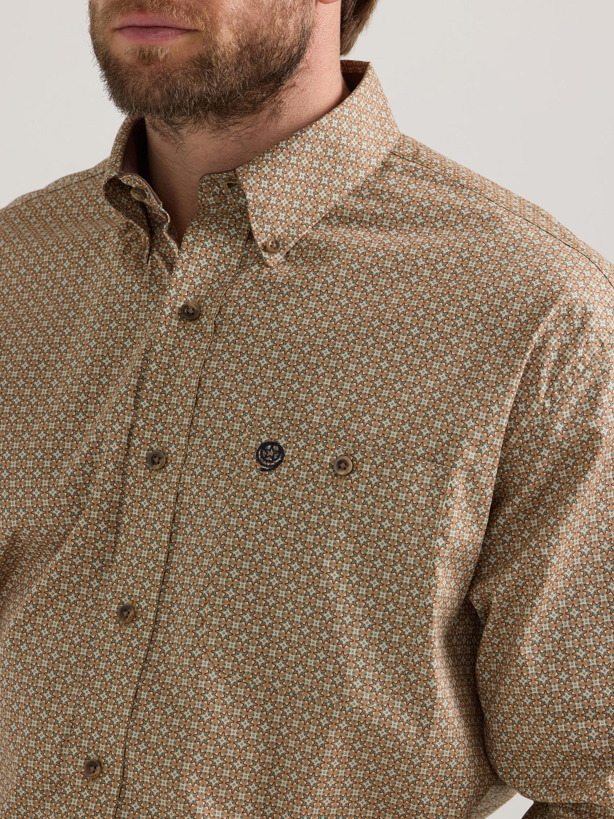 Wrangler George Strait One Pocket Button Down Shirt in Brown Starburst